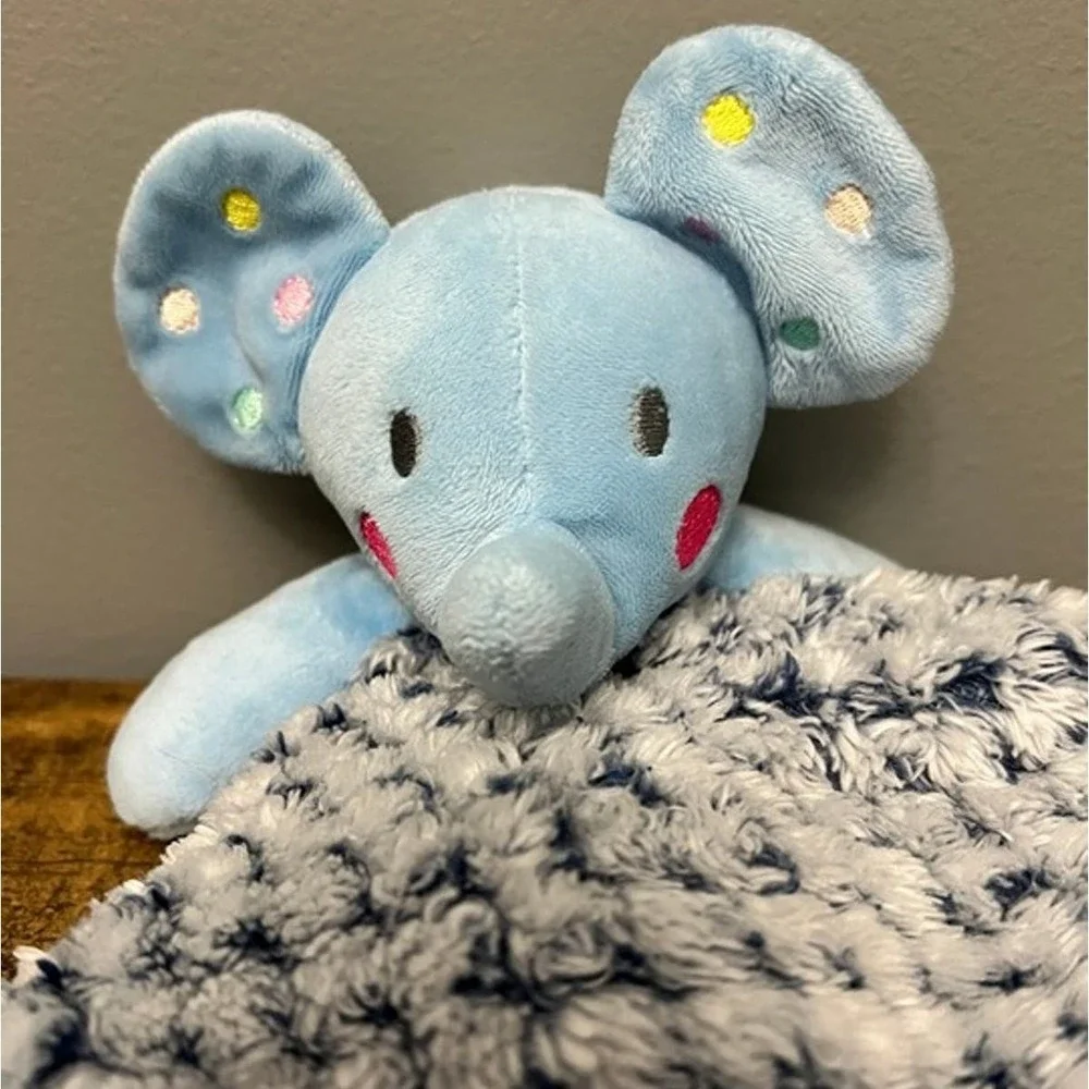 Blue Elephant Security Blanket Plush Baby Lovey Polka Dot Ears